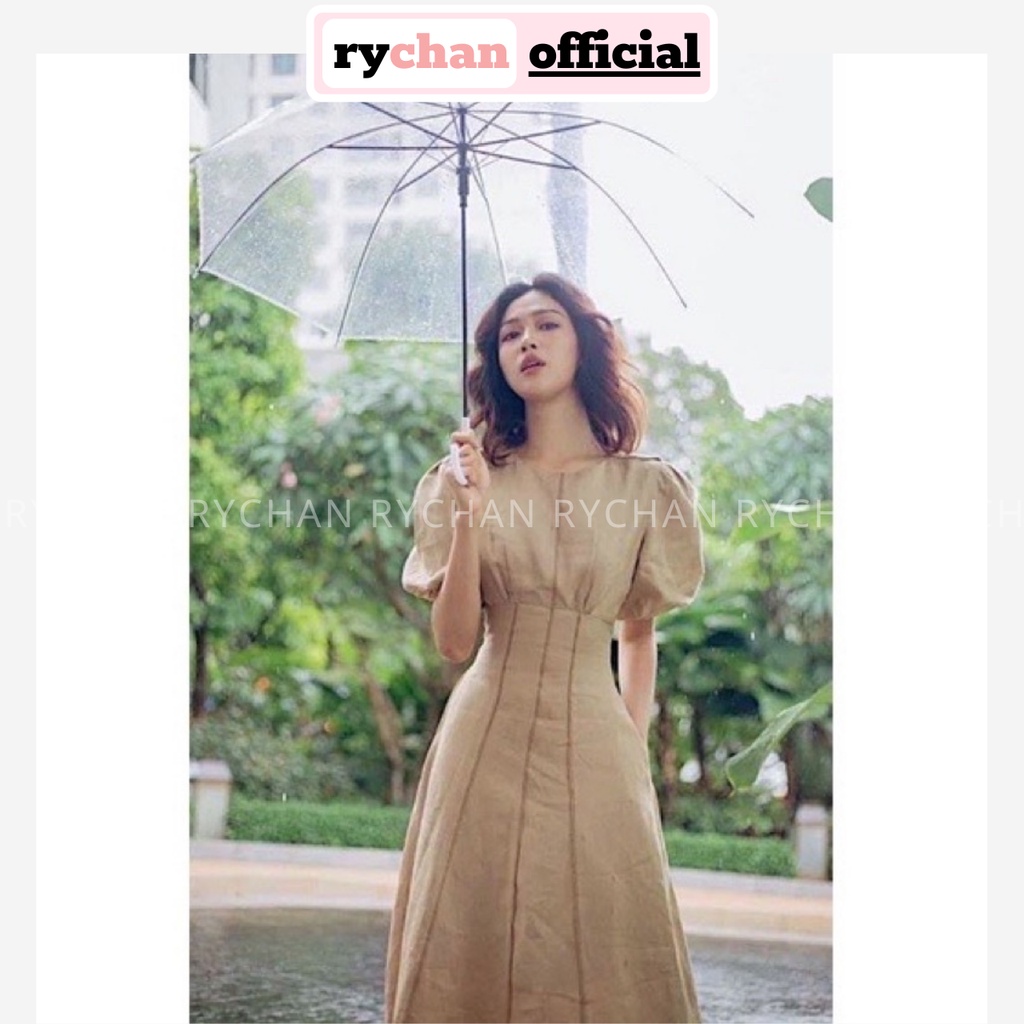 Đầm Midi Dáng Xoè Tay Bồng Phối Viền Đẹp Xuất Sắc [Ảnh Thật Cuối] Đi Tiệc Đi Làm Dài Qua Gối Màu Vàng Nude Be - DX777