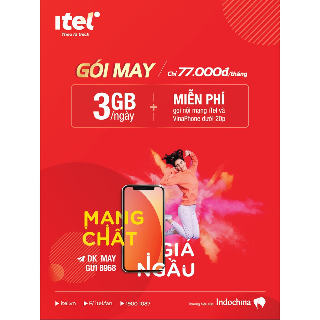 Sim 4G Itelecom-Vina chọn số( 087.87.87) 90GB/77k mỗi tháng