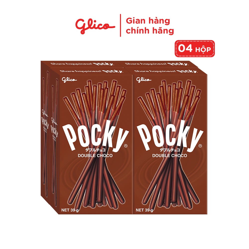 Combo 4 hộp bánh snack que Pocky Double Chocolate 39g vị gấp đôi sô cô la