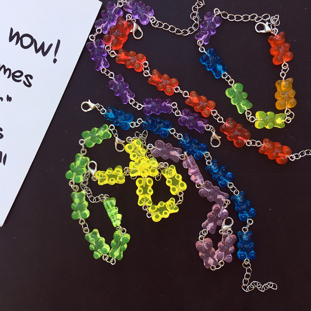 Vòng tay dây xích mặt hình chú gấu trong suốt đáng yêu