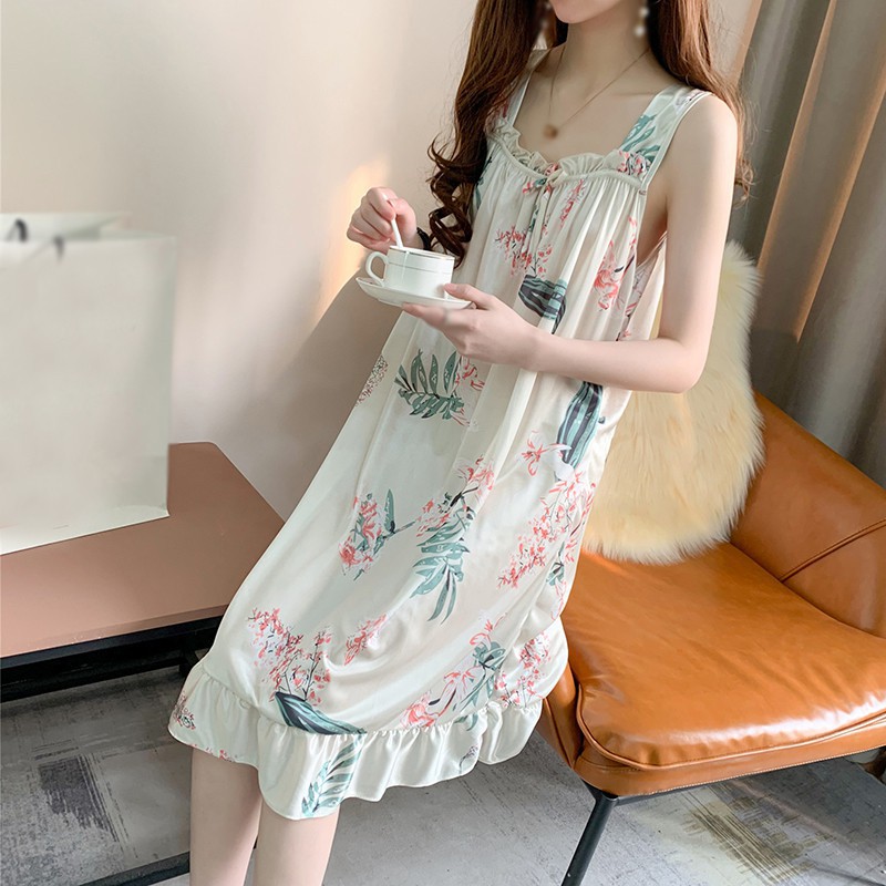Đầm Ngủ Hai Dây In Họa Tiết Xinh Xắn Dành Cho Nữ