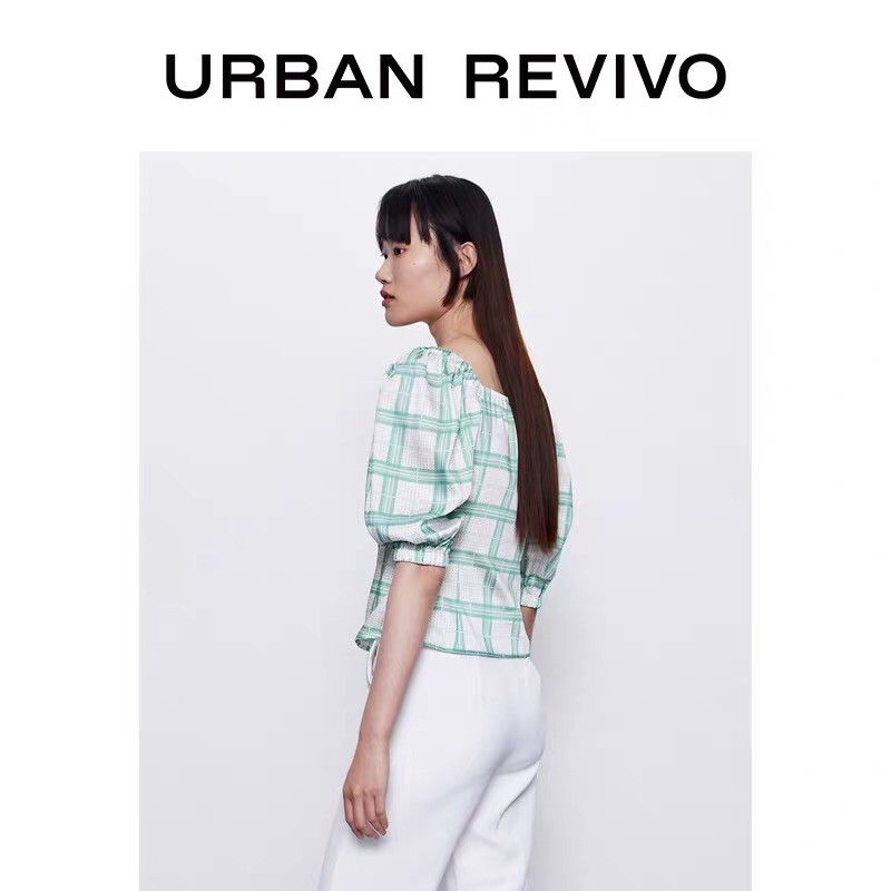 Áo lụa kẻ xanh Urban Revivo