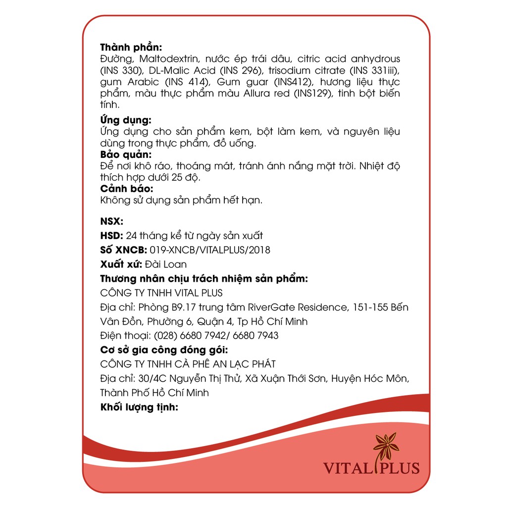 Bột trái cây - Bột Dâu Tây - Strawberry Juice Powder - Shop Nhà Anise - Vital Plus