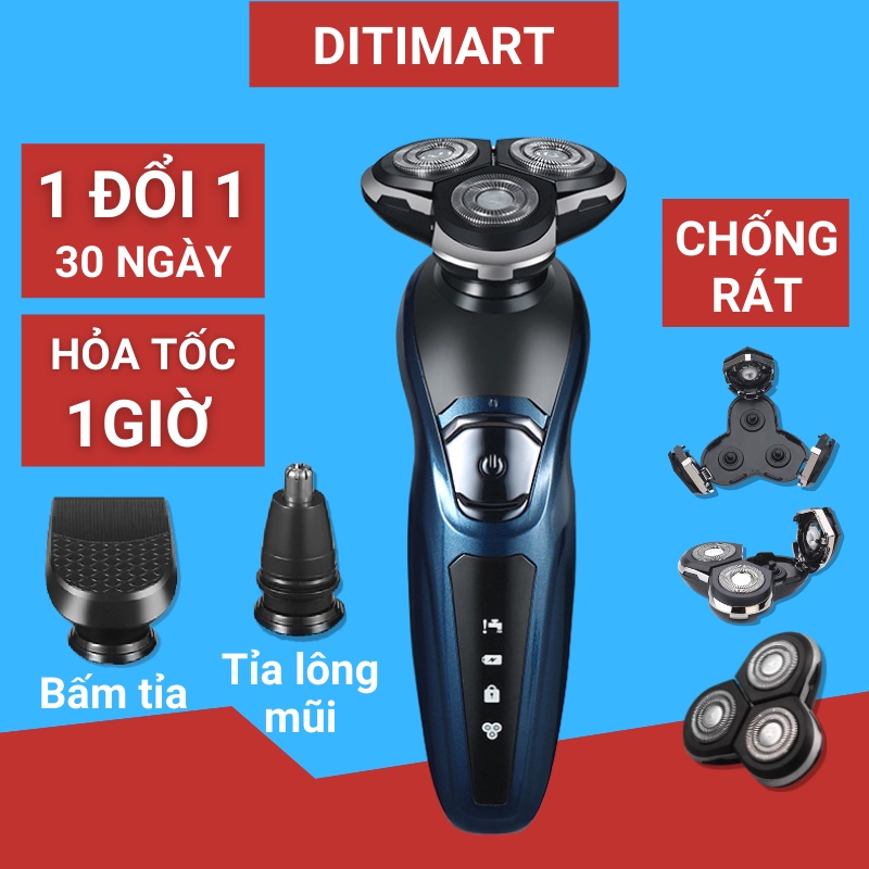 Máy cạo râu kèm tỉa lông mũi bấm tỉa tóc mai râu dài chống xước và rát da chống nước 3 lưỡi cạo nổi đàn hồi PT2168