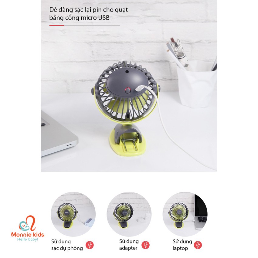 Quạt mini cầm tay YOOBAO F04 6400mAh, quạt tích điện mini kẹp xe đẩy cho bé - Monnie Kids