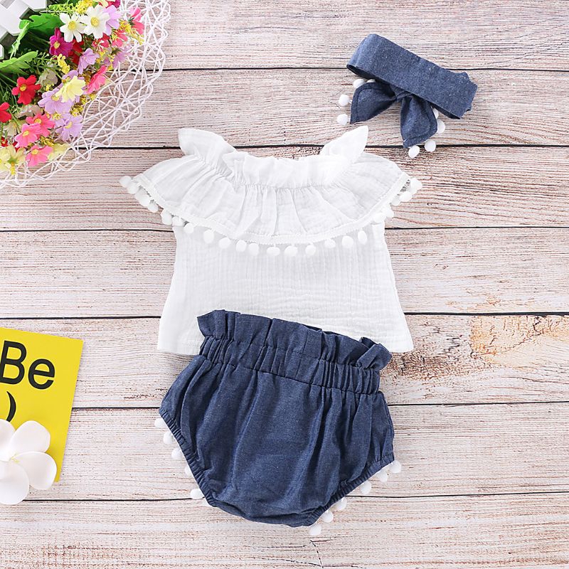 Mary☆ff Shoulder Ruffle Tops+Shorts Pants Outfits Set