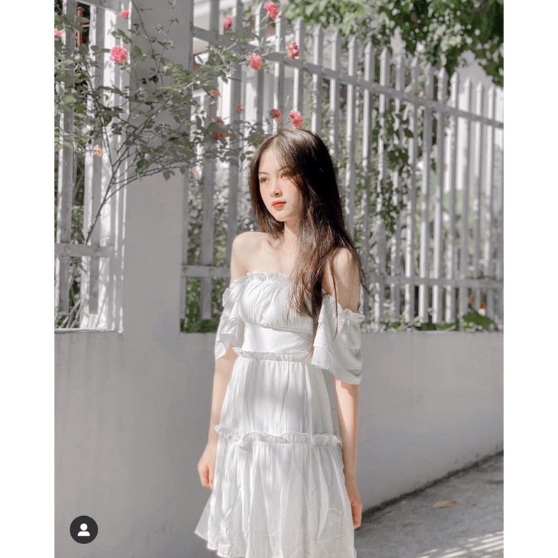 (SẴN-CLIP THẬT) Đầm babydoll trễ vai dự tiệc tay bồng sang trọng | BigBuy360 - bigbuy360.vn
