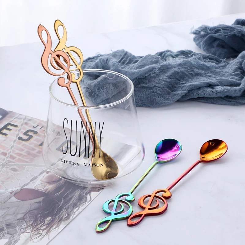 Muỗng Cà Phê Bằng Thép Không Gỉ Tay Cầm Dài Hình Nốt Nhạc