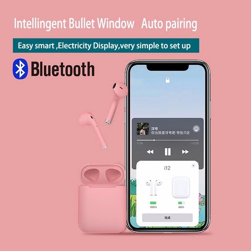 [Mã CBELHA27 giảm 20% đơn 0đ] Tai nghe nhét tai không dây Bluetooth 5.0 TWS i12 có hộp sạc màu macaron