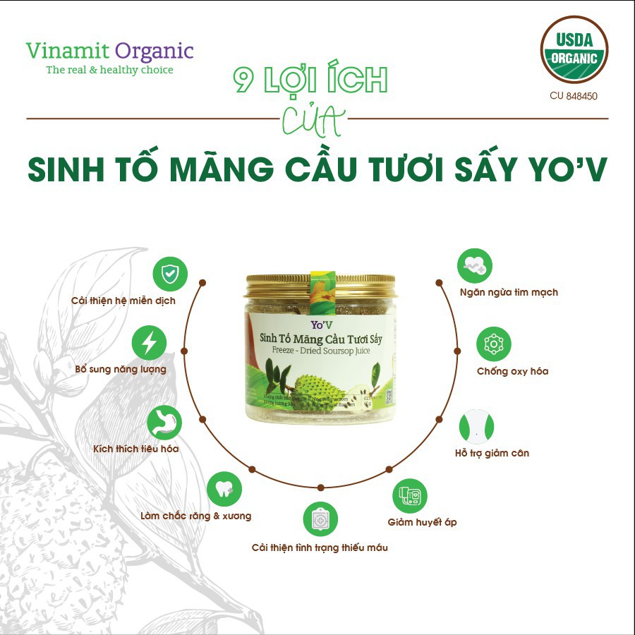 Combo 2 Sinh Tố Mãng Cầu Tươi Sấy Dạng Viên Yo'V Vinamit Mãng Cầu Thật Hương Vị Thật