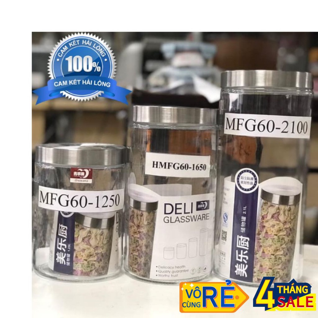 Hũ thủy tinh nắp inox DELI size 900-1250-1650-2100ML cao cấp đựng nhiều loại thực phẩm bảo quản tốt hơn [HOÀN XU]