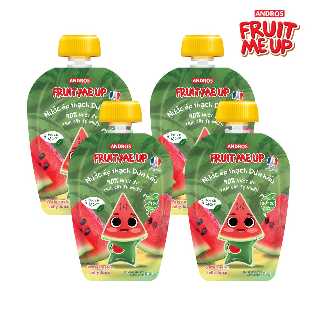 Combo 4 túi Nước Ép Thạch Dưa Hấu - 90% Nước Ép Trái Cây Thật - ANDROS FRUIT ME UP- 90gx4