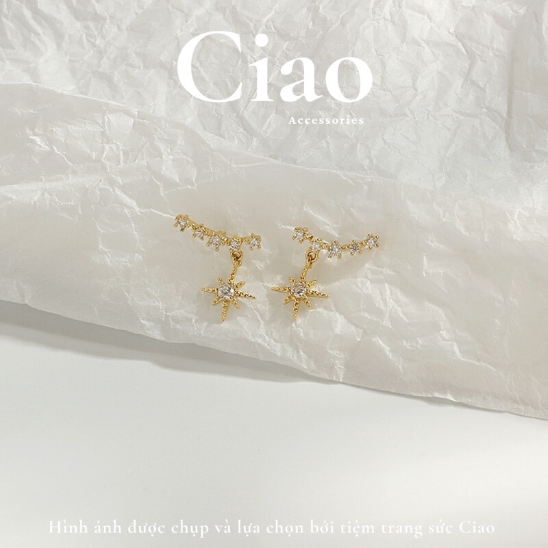 [HOẢ TỐC 1H] Khuyên tai/ Bông tai mạ bạc S925 thiết kế hình sao băng lấp lánh Meteor Ciao