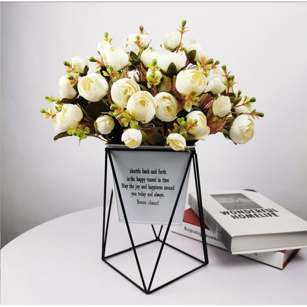 Hoa lụa, hoa hồng trà Manka 10 bông cao cấp trang trí bàn trà phòng khách, decor cửa hàng
