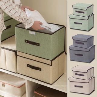 Hộp lưu trữ vải lanh cotton có nắp 2 cỡ Vớ quần áo Đồ chơi Đồ ăn nhẹ Giặt là Sấy khô Tổ chức Bộ đồ đựng Mỹ phẩm gia dụng