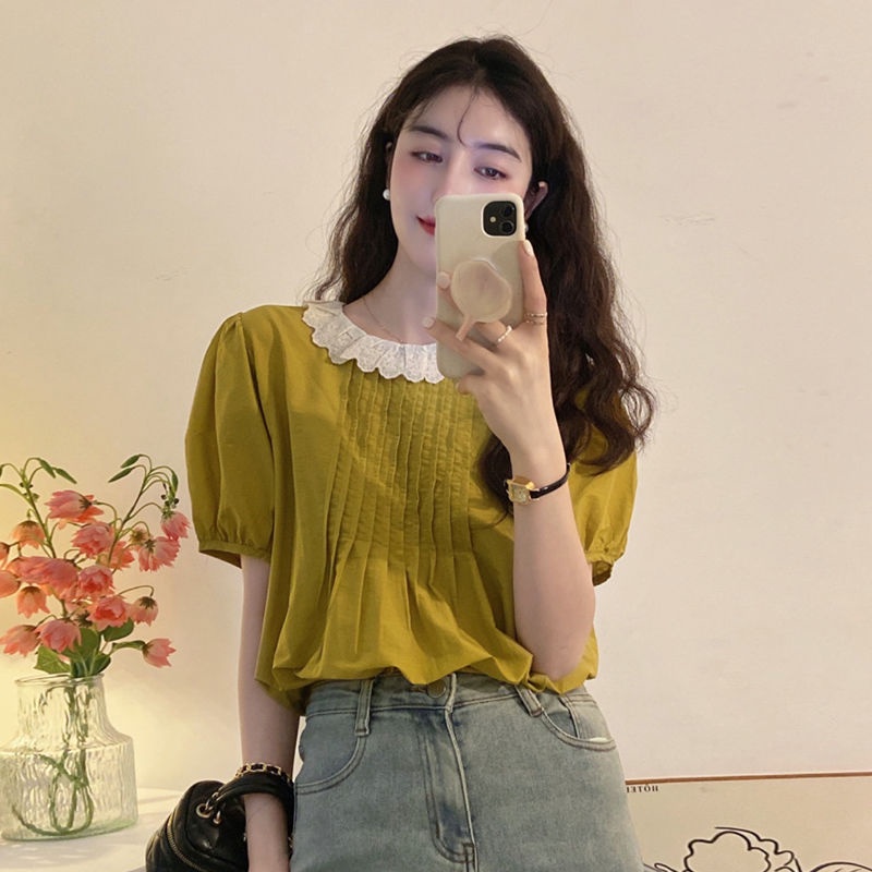 Áo Kiểu Tay Ngắn Phồng Phối Ren Thời Trang Mùa Hè Mới Cho Nữ