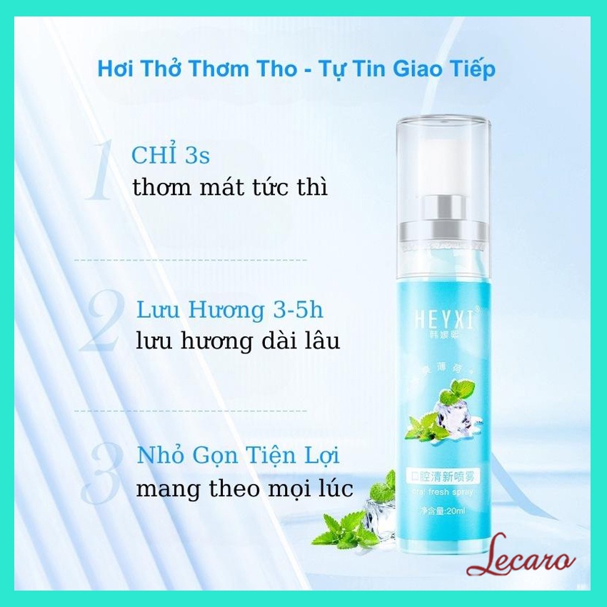 Xịt Thơm Miệng HEYXI 20ml Hương Đào Ngọt Ngào, Hương Bạc Hà Mát Lạnh, Dùng Sau Kem Đánh Răng, Nước Súc Miệng  LECARO