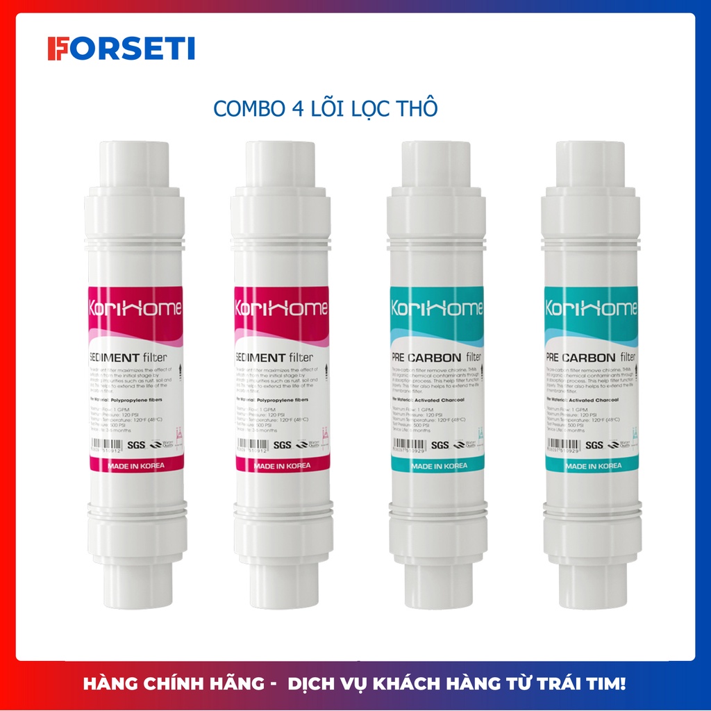 Combo 4 lõi lọc thô chính hãng Korihome (2 sediment + 2 precarbon) cho máy KRH 606