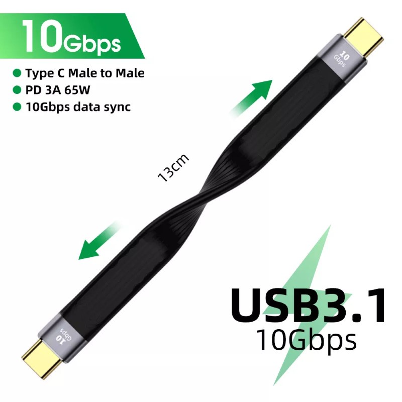 Dây Cáp Sạc Nhanh 13cm USB 3.1 Gen 2 PD 100W Type C 10Gbps truyền hình ảnh 4K thunderbolt 3