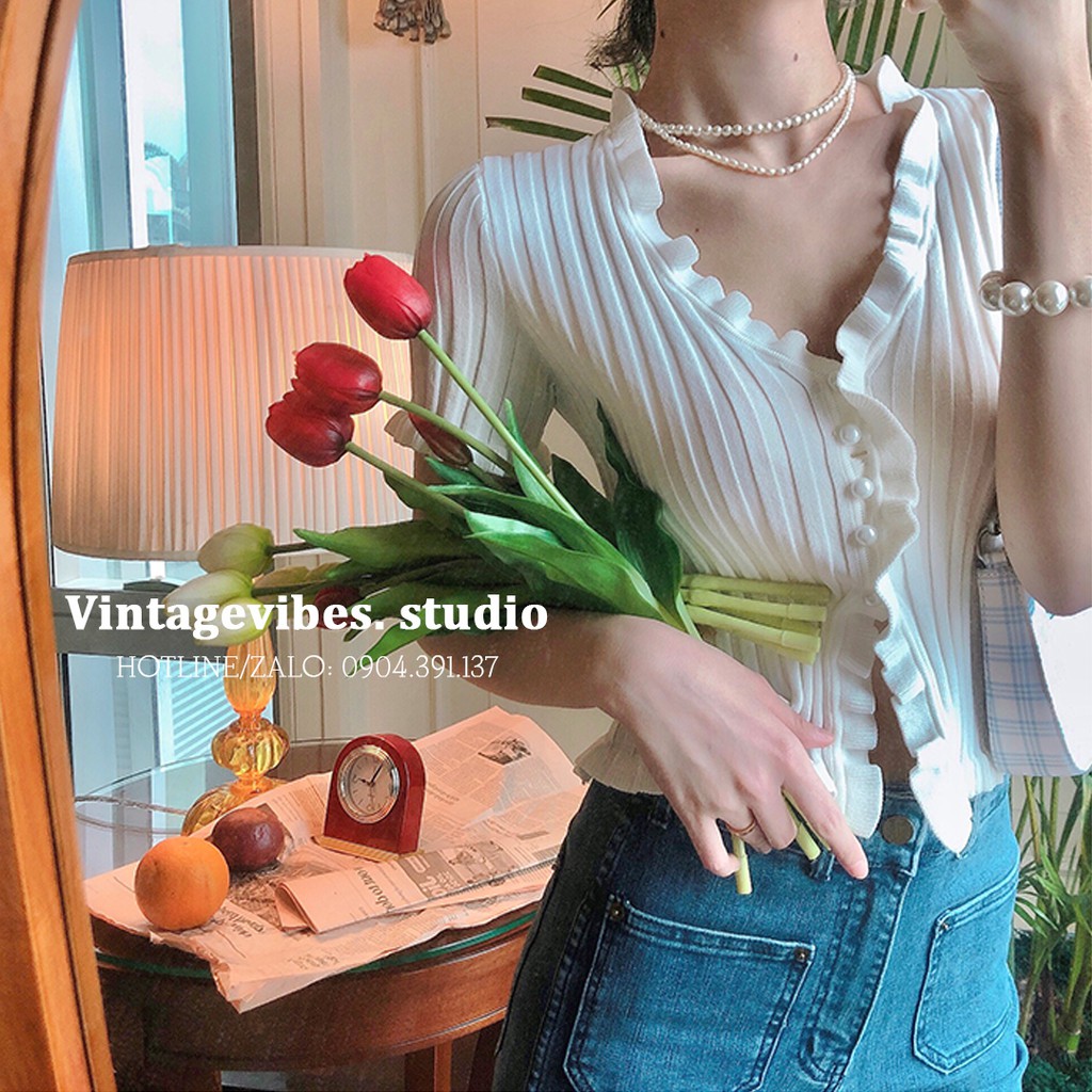 [FREESHIP] Áo len cúc xẻ phối bèo giữa Ulzzang (hàng QC) - ẢNH THẬT