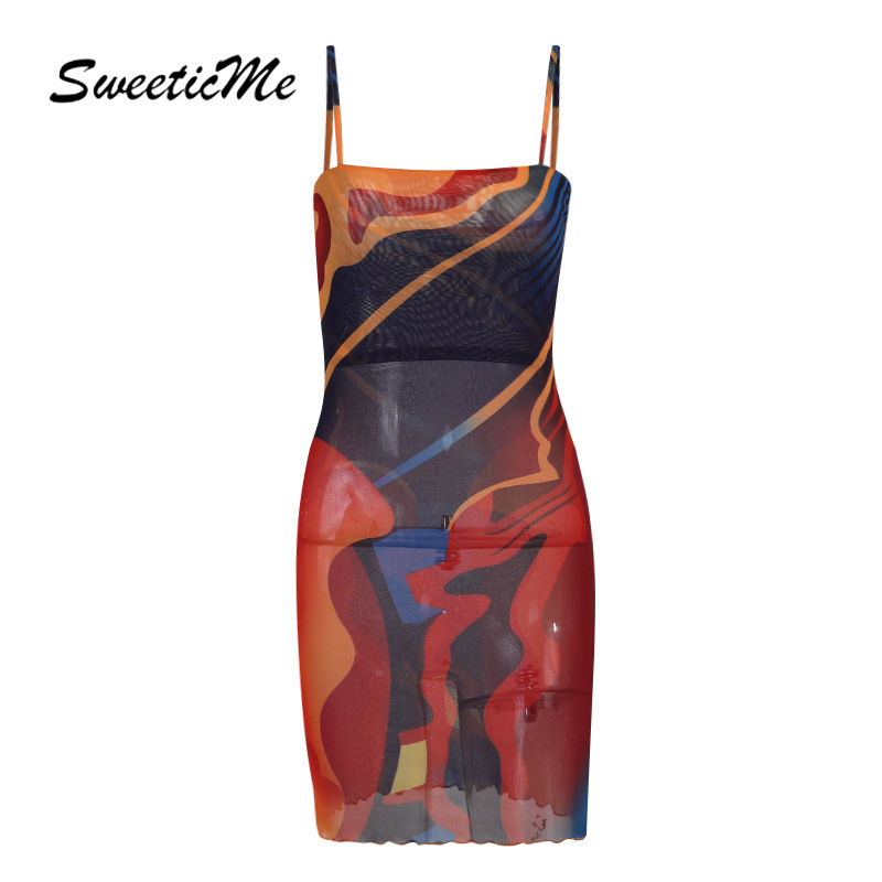 Đầm Hai Dây In Họa Tiết Trừu Tượng Gợi Cảm Dành Cho Nữ 2021