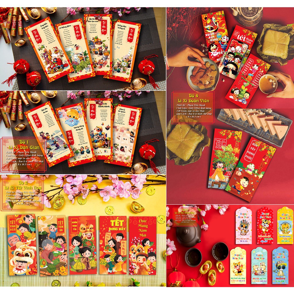 Bộ 100 Lì Xì Tết ( Chia Đều Các Mẫu )