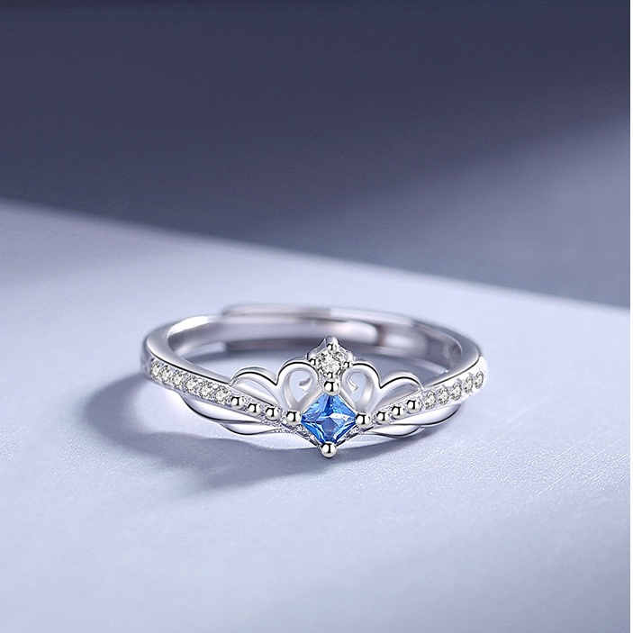 Nhẫn Hở Mạ Bạc 925 Đính Đá Zircon Xanh Dương Sáng Tạo Thời Trang Có Thể Điều Chỉnh Cho Cặp Đôi