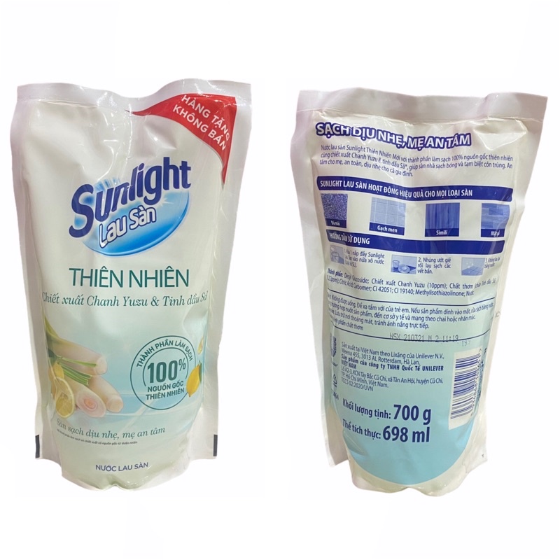 Combo 2 Nước Lau Sàn Sunlight Tinh Dầu Thiên Nhiên Chanh Sả Dạng Túi 700g