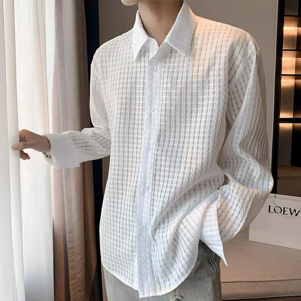 Áo sơ mi nam tay dài chất vải họa tiết caro đan F.E.S