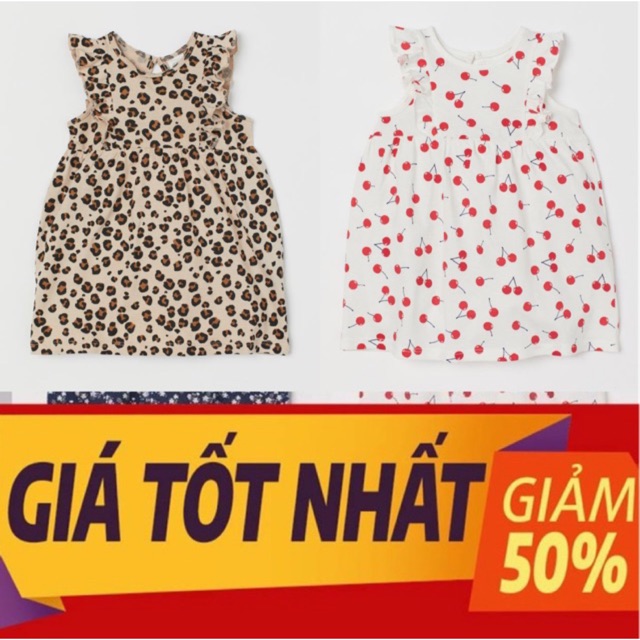 [có ảnh thật bé mặc] Váy đầm cotton bé gái HM auth H&amp;M chính hãng cho bé 1 tuổi đến 4 tuổi