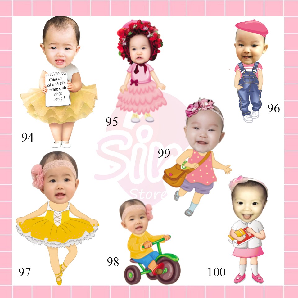 Thiết kế hình Chibi cho bé gái trang trí tiệc sinh nhật theo yêu cầu