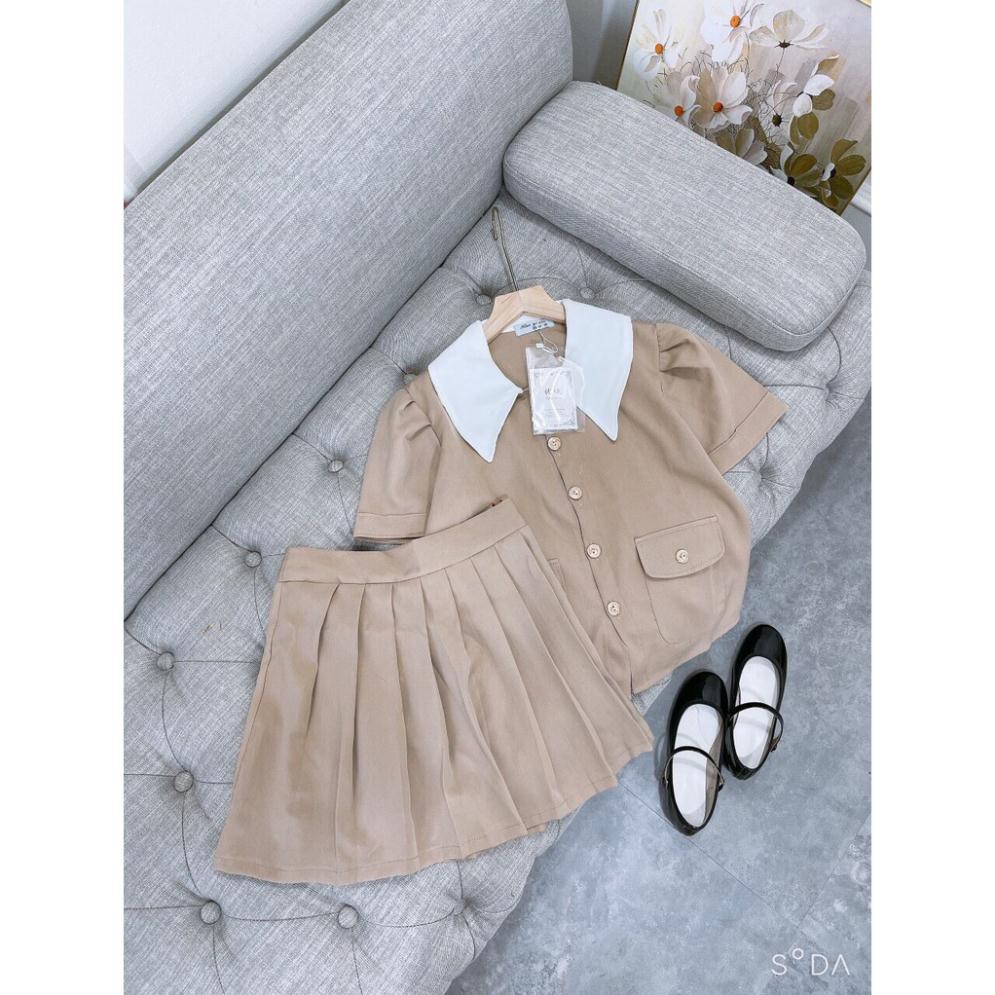 Sét Đồ Nữ -Sét Áo Tay Bồng  Phối Cổ kèm Chân Váy Xếp Ly (Hàng Thiết Kế) | BigBuy360 - bigbuy360.vn