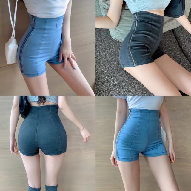 (ORDER) Quần shorts jeans mỏng siêu co giãn cạp cao khoá hông | BigBuy360 - bigbuy360.vn