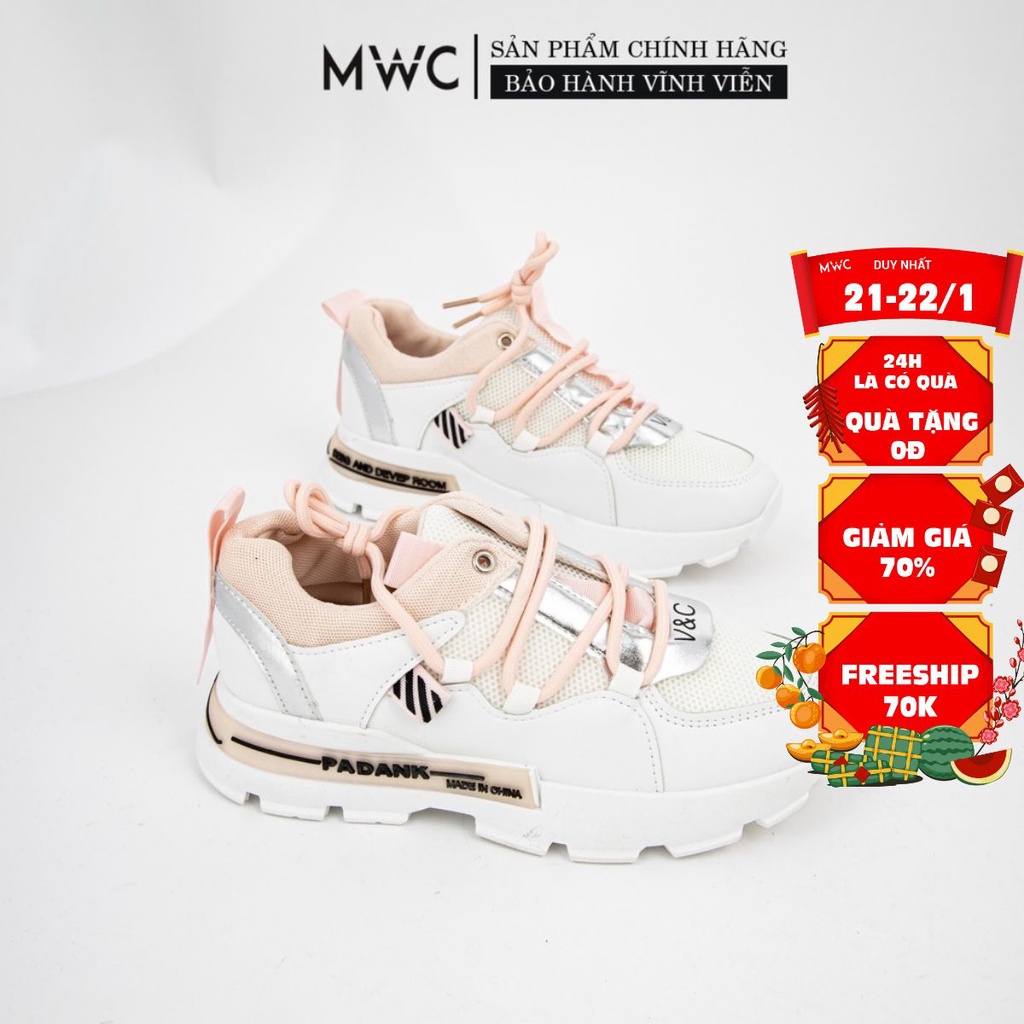 GIÀY THỂ THAO NỮ MWC - GIÀY THỂ THAO TONE TRẮNG PHỐI CHỮ - GIÀY THỂ THAO DA PHỐI LƯỚI- GIÀY THỂ THAO ĐẾ CAO NUTT- 0432