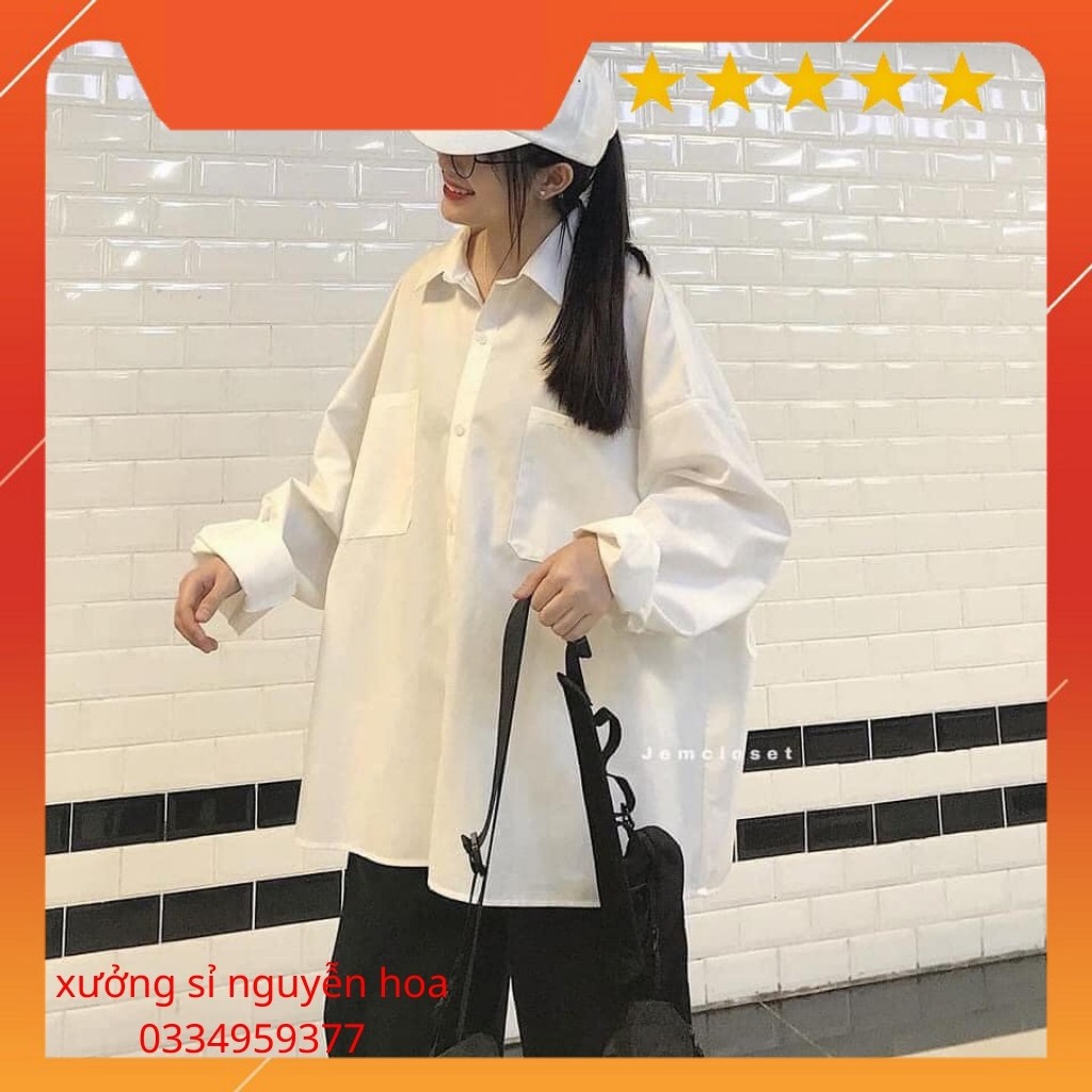 Áo sơ mi trắng dài tay 2 túi ngực đũi trơn (kèm video/ảnh thật) Xưởng Sỉ Nguyễn Hoa