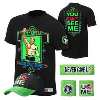 Combo Áo + Mũ + Băng Tay John Cena "You Can't See Me" Đen Neon