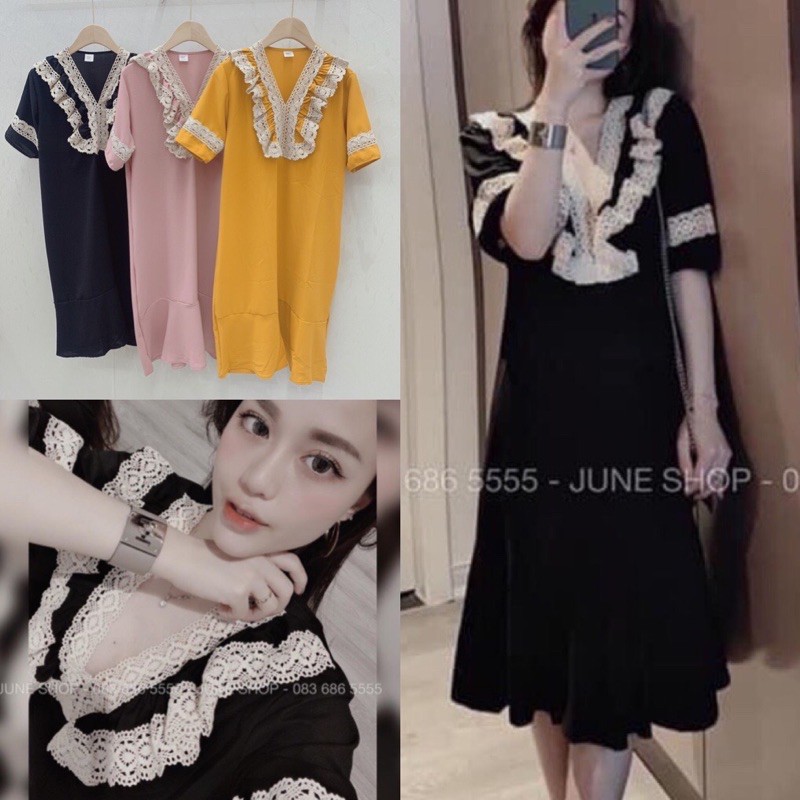 Đầm Bầu, Váy Bầu Cổ Ren Bèo Ngực Tay Lỡ - Hàng Loại 1 - Chuẩn Mềm Đẹp Ren Xịn - V04