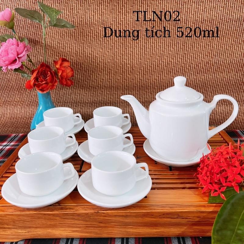 Bộ ấm trà ⚱ Gốm Sứ Bát Tràng ⚱ bộ ấm chén uống trà CK3 trắng decor đẹp GOMPHUQUY TLN02
