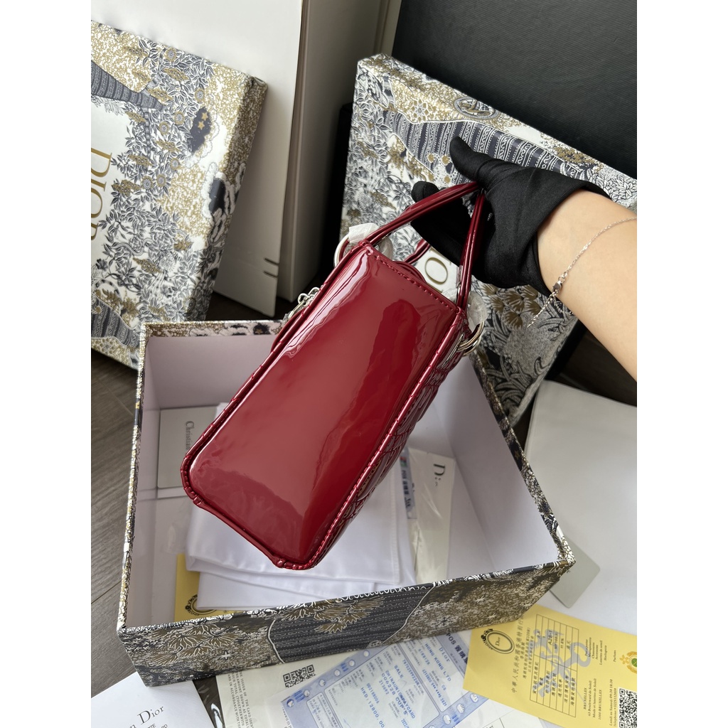 Túi Xách Tay  Di.Or Da  Bóng Size 20Cm MÀu Đỏ