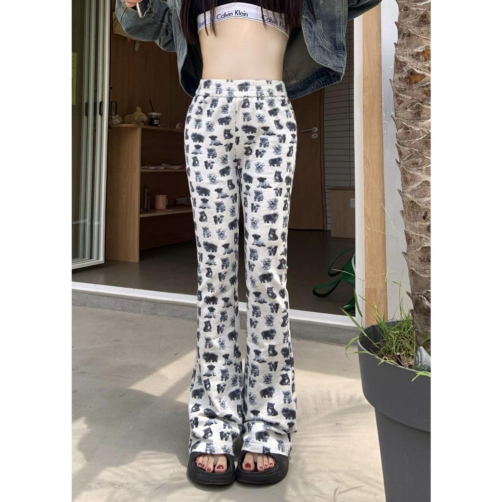 「 WELOVE1 」Quần Dài Lưng Cao Dáng Rộng In Họa Tiết Chú Chó Thời Trang Thường Ngày Mùa Hè Cho Nữ