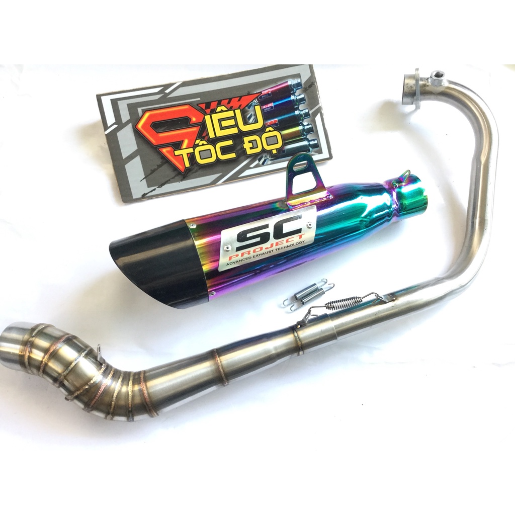 Pô sc xéo 7 MÀU FULL CỔ CONG 2 KHÚC INOX 304 exciter, winer, sonic, raider, satria, gsx