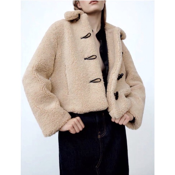 Áo khoác lông cừu khuy sừng Zarraaa, kèm ảnh thật
