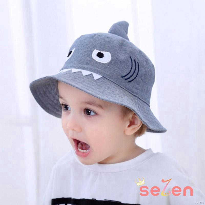 Mũ vành chống nắng thêu hình cá mập dễ thương cho bé