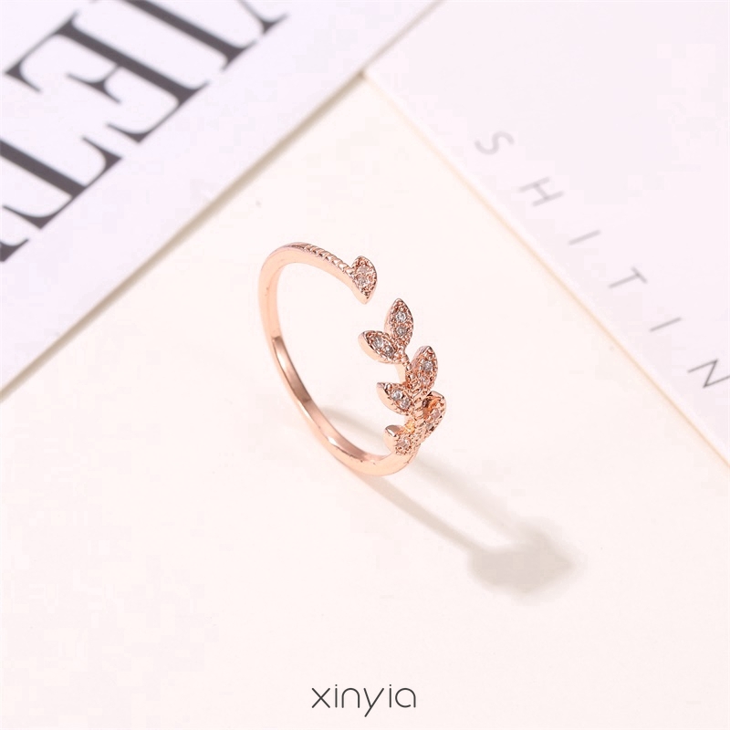 Nhẫn nữ hình chiếc lá đính đá phong cách đơn giản chất lượng cao