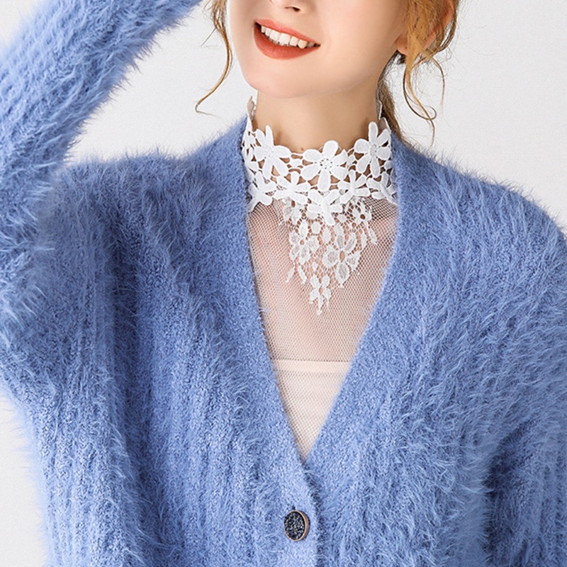 Han Áo Chui Đầu Sát Nách Chui Đầu Cổ Lọ Phối Ren Lưới Rỗng Có Thể Tháo Rời Họa Tiết Hoa Có Thể Tháo Rờ