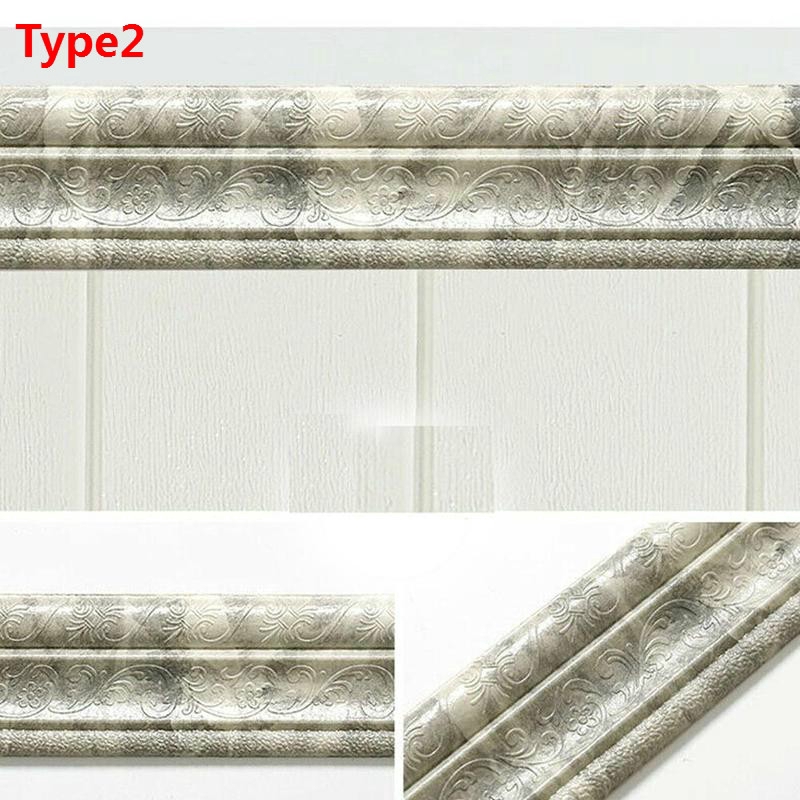 3D Pattern Wall Sticker / Self-adhesive skirting wall sticker / 3D Embossed Foam Baseboard Wall Sticker / soft foam Floor Waist Line Skirting Board Wallpaper Stickers / Room Decoration