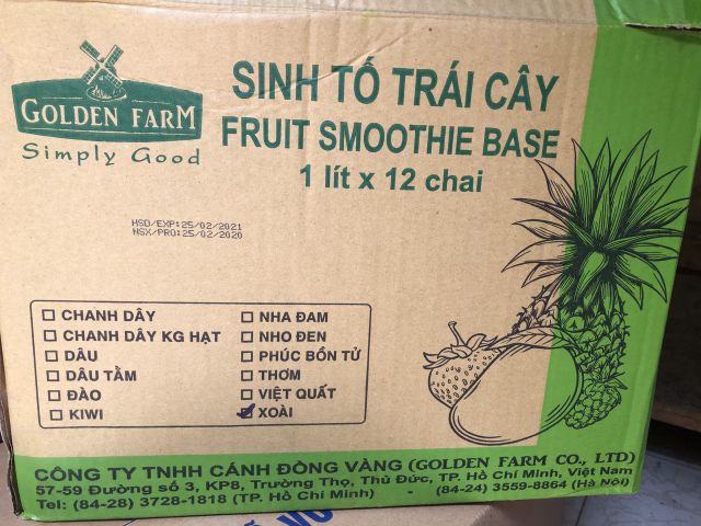 Sinh tố trái cây Golden farm các vị Dâu, chanh dây, đào, việt quất, kiwi....