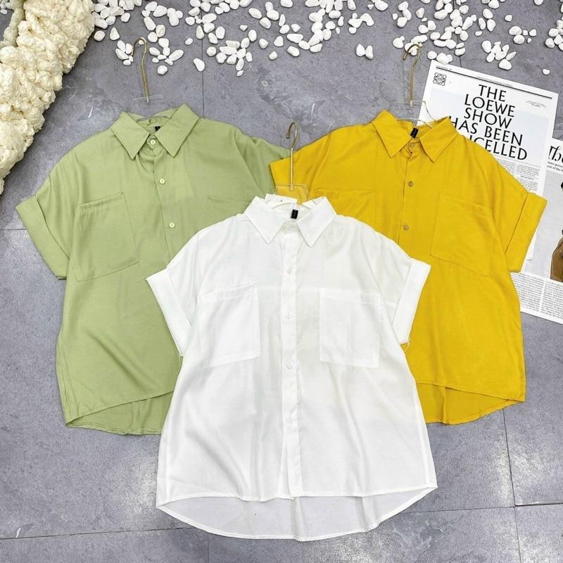 Áo sơ mi tay lật 2 túi đũi tơ