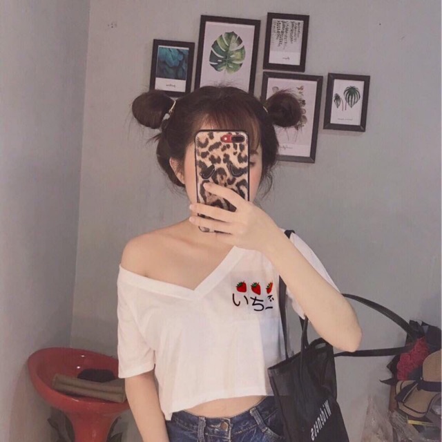 [ Mã WASTAPR giảm 10K đơn 50K] ÁO CROPTOP THÊU TRÁI DÂU