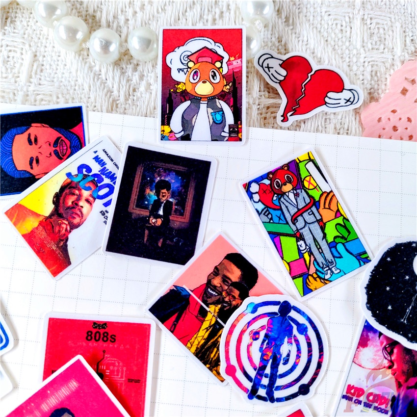 ★★★ Sticker Dán Mini Cudi &amp; Kanye West Q-1 ★★★ 48 Miếng Dán Decal Thời Trang Trang Trí Album
